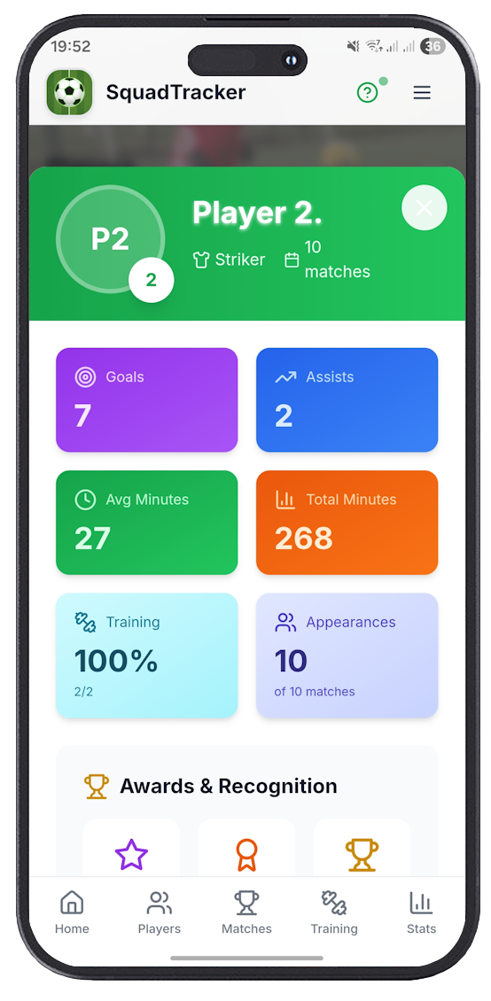 SquadTracker FA teamsheet and player management